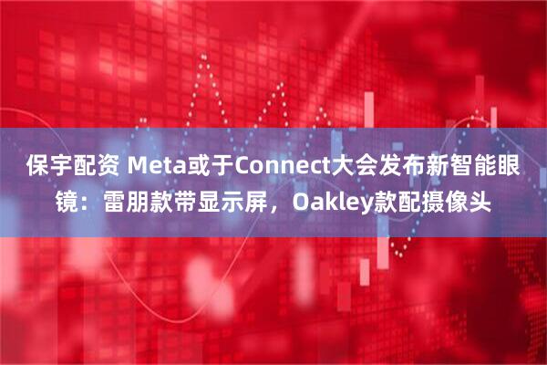 保宇配资 Meta或于Connect大会发布新智能眼镜：雷朋款带显示屏，Oakley款配摄像头