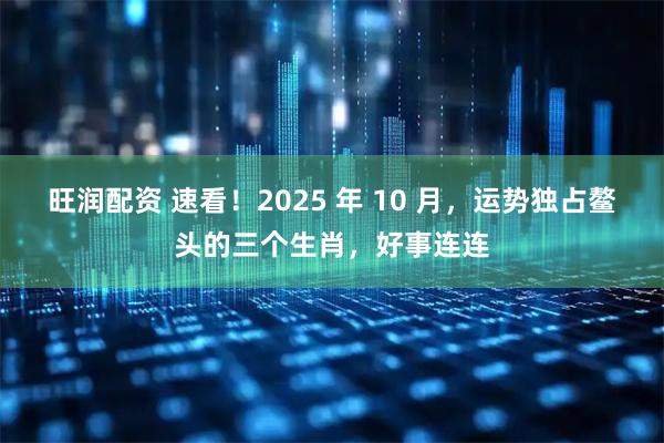 旺润配资 速看！2025 年 10 月，运势独占鳌头的三个生肖，好事连连